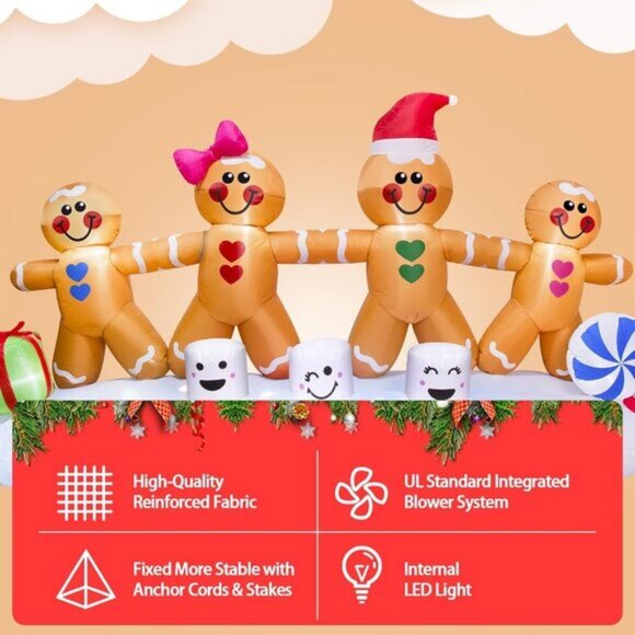 🆕10ft Christmas Inflatables 4 Gingerbread Men LED Yard Outdoor Decorations - Picture 5 of 7
